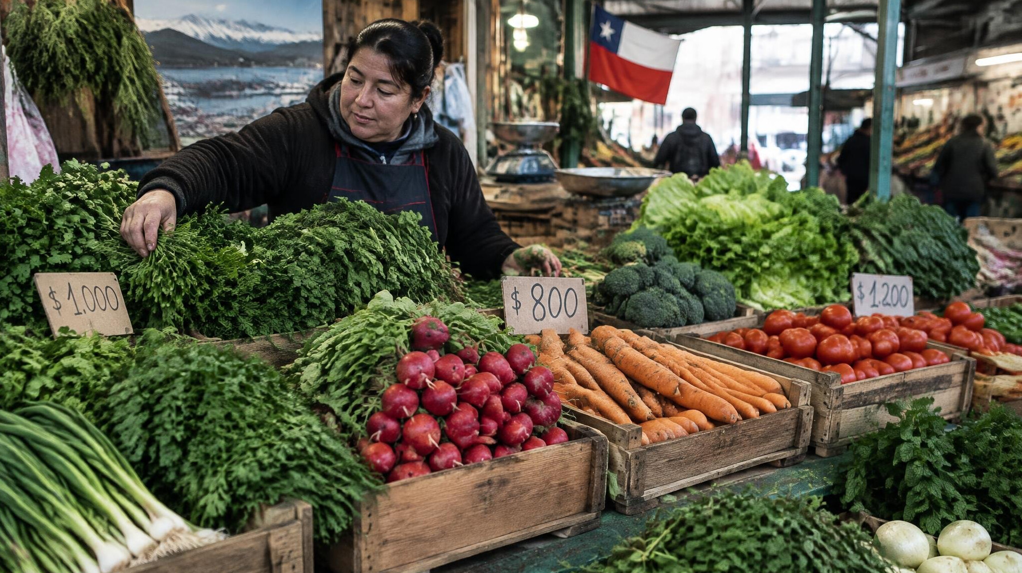 Vendor stall with fresh vegetables at a city market