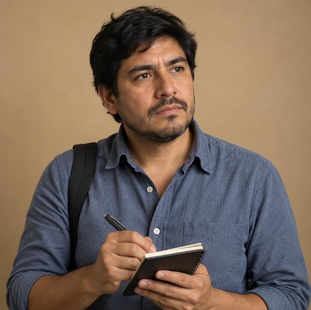 Portrait of a Chilean man writer with notebook